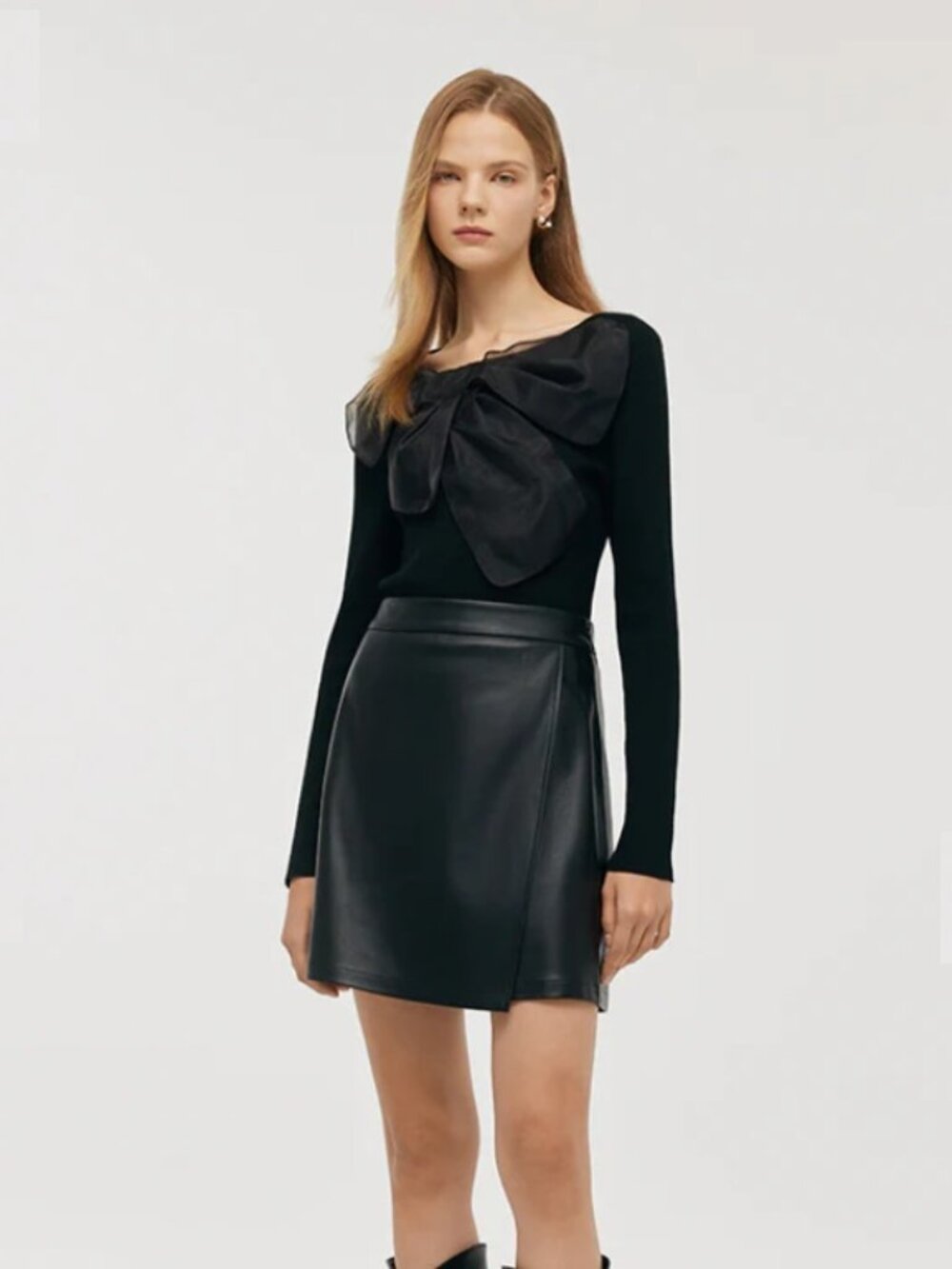 NWT GOELIA Soft PU Leather A-Line Wrap Mini Skirt Black - US 8/10